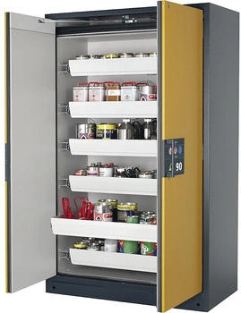 Asecos Feuerbeständiger Gefahrstoffschrank Typ 90 halbautomatisch mit 6 Schubladen Türfarbe Gelb
