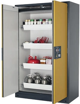 Asecos Feuerbeständiger Gefahrstoffschrank Typ 90 halbautomatisch mit 4 Schubladen Türfarbe Gelb