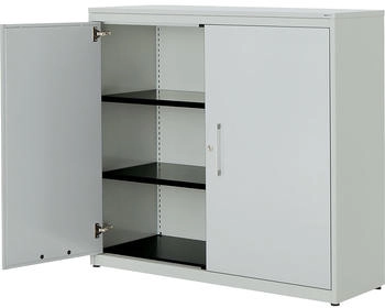 Mauser Flügeltürenschrank HxB 1180 x 1200 mm Kunststoffplatte 2 Fachböden lichtgrau / lichtgrau / lichtgrau