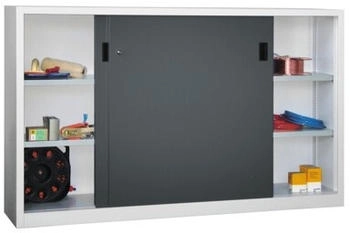 Pavoy Schiebetürenschrank Höhe 1200 mm Vollblechtüren BxT 2000 x 400 mm mit Trennwand und 2 x 2 Fachböden Tür anthrazit