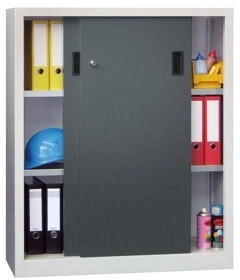 Pavoy Schiebetürenschrank Höhe 1200 mm Vollblechtüren BxT 1000 x 400 mm mit 2 Fachböden Tür anthrazit