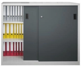 Pavoy Schiebetürenschrank Höhe 1200 mm Vollblechtüren BxT 1500 x 600 mm mit Trennwand und 2 x 2 Fachböden Tür anthrazit