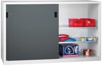 Pavoy Schiebetürenschrank Höhe 1200 mm Vollblechtüren BxT 2000 x 600 mm mit Trennwand und 2 x 2 Fachböden Tür anthrazit