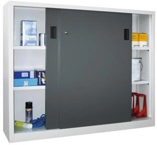 Pavoy Schiebetürenschrank Höhe 1200 mm Vollblechtüren BxT 1500 x 400 mm mit Trennwand und 2 x 2 Fachböden Tür anthrazit