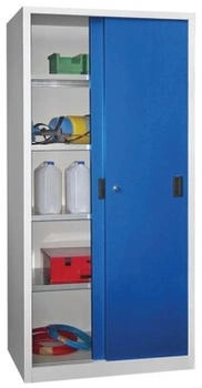 Pavoy Schiebetürenschrank Höhe 1950 mm Vollblechtüren BxT 1000 x 600 mm mit 4 Fachböden Tür enzianblau