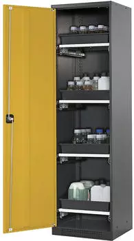 Asecos Labor-Chemikalienschrank 1-türig hoch 4 Auszüge ohne Sichtfenster gelb