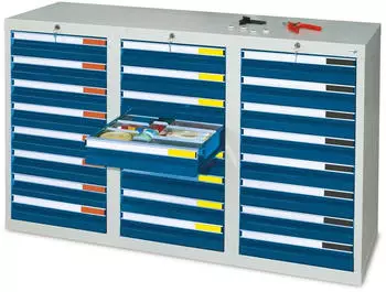 stumpf Schubladenschrank Premium Schubladen 24x100 mm 900 x 1.500 x 500 mm lichtgrau/enzianblau