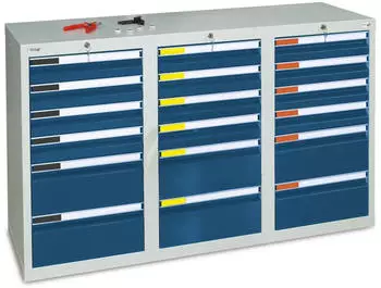 stumpf Schubladenschrank Premium Schubladen 12x100 + 6x200 mm 900 x 1.500 x 500 mm lichtgrau