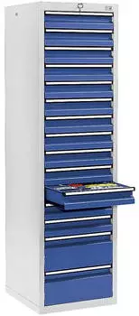 stumpf Schubladenschrank Schubladen 13x100 + 2x200 mm 1.800 x 500 x 500 mm lichtgrau/enzianblau
