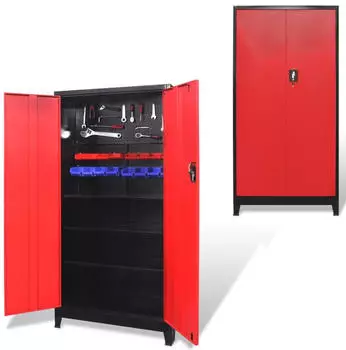 vidaXL Werkzeugschrank 2 T&uuml;ren Stahl 90x40x180cm Schwarz/Rot (20158)