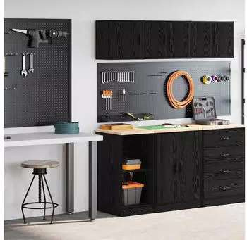 vidaXL Garagenschr&auml;nke 2 Stk. Schwarz Holzwerkstoff (3328270)