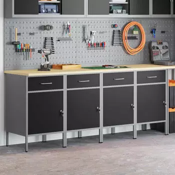 vidaXL Werkbank mit Schubladen 4-tlg. Schwarz/Grau 200x55x85cm (3321384)