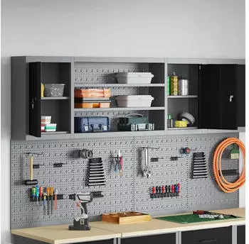 vidaXL Werkzeugschrank Wandmontage mit Lochplatte Stahl Schwarz 150x20x55cm (4103475)