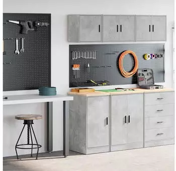 vidaXL Garagenschr&auml;nke 2 Stk. Holzwerkstoff Betongrau (3328299)