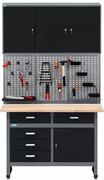Küpper Werkstatt-Set 120cm Werkbank, Hängeschrank & Lochwand, schwarz (70424-9)