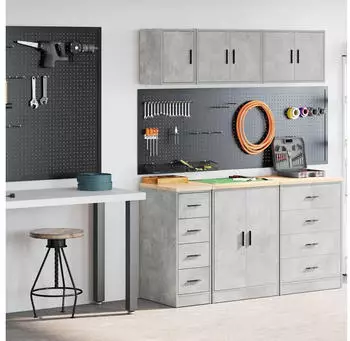 vidaXL Garagenschr&auml;nke 2 Stk. Betongrau Holzwerkstoff (3328317)