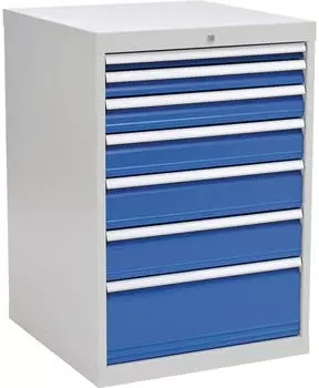 Bedrunka+Hirth Schubladenschrank 1019x705x736mm lichtgrau/signalblau 7 Schubladen Vollauszug (80700/2221AV 7035/5005)