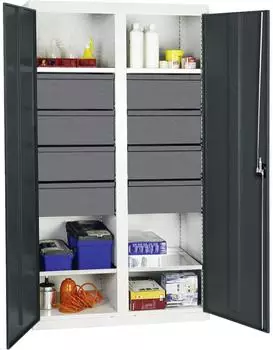 stumpf Werkzeug- und Materialschrank Serie 3000 lichtgrau/anthrazit, 8 Schubladen 200mm, Mitteltrennwand, 4 Auszugsb&ouml;den (3004671)