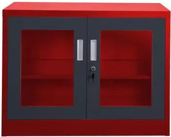 Jet-Line Aktenschrank UFA mit Glasfront, Stahl, Anthrazit/Rot, 68x40x90cm (12111)