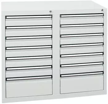 stumpf Schubladenschrank STS 410, 14 Schubladen (12x100 + 2x200mm), 900x1000x500mm, lichtgrau