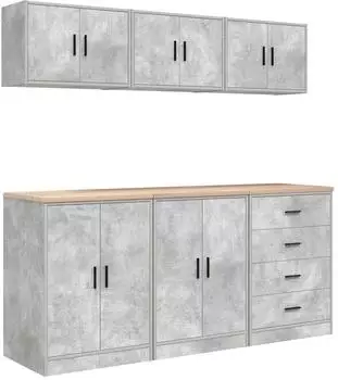 vidaXL Garagenschr&auml;nke 6 Stk., Holzwerkstoff, betongrau (3328344)