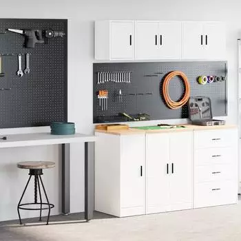vidaXL Garagenschr&auml;nke 2 Stk., wei&szlig;, Holzwerkstoff (3328287)
