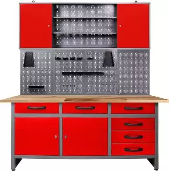 Ondis Karsten Werkstatt-Set 160cm höhenverstellbar mit Werkzeugschrank, Lochwand, rot (75772631-0)
