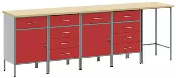 vidaXL Werkstatt-Schrank-Set 5-tlg. mit Schubladen und Schloss, Rot/Grau (3321395)