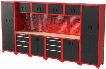 Feistos Juno 11 Werkstattschrank mit Lochwand, Metall, Schwarz/Rot, 396x46x198cm (301011)