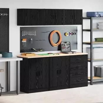 vidaXL Garagenschränke 6 Stk. Holzwerkstoff Schwarz (3328342)
