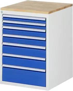 Rau Schubladenschrank Serie 7000, 825x580x650mm, 7 Schubladen, Arbeitsplatte Buche (03-L5.0A-B.11)