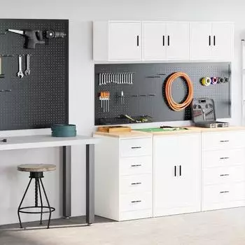 vidaXL Garagenschr&auml;nke 2 Stk. Wei&szlig; Holzwerkstoff (3328323)