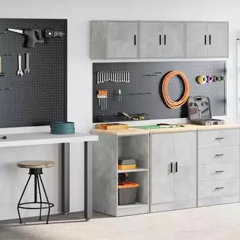 vidaXL Garagenschr&auml;nke 2 Stk., Holzwerkstoff, betongrau (3328272)