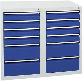stumpf Schubladenschrank STS 410, 12 Schubladen (8x100, 4x200mm), lichtgrau/enzianblau, 900x1000x500mm (7102674)