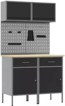 vidaXL Arbeitsschrankset mit Schubladen und Regal, 8-teilig, grau (3321418)