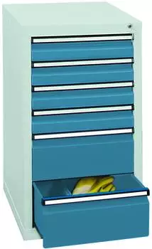 stumpf Schubladenschrank STS 410, 6 Schubladen, lichtgrau/enzianblau, 900x500x500mm