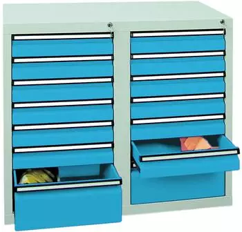 stumpf STS 410 Schubladenschrank 14 Schubladen, lichtgrau/enzianblau, 900x1000x500mm (7102274)
