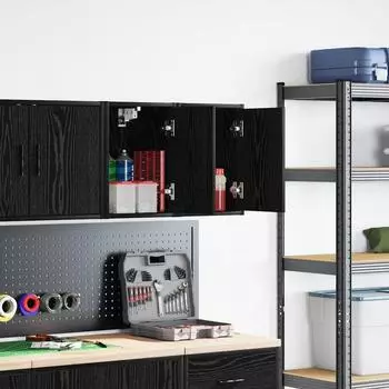 vidaXL Garagen-Wandschränke 2 Stk. schwarz Holzwerkstoff (860610)