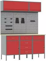 vidaXL Arbeitsschrankset mit Schubladen mit Speicher 8 stk. Rot