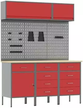vidaXL Werkstattschrankset mit Schubladen, 8-tlg., rot (3321451)