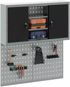 vidaXL Werkzeugschrank-Set 3-tlg. mit Stecktafel, schwarz, Stahl (3321404)