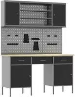vidaXL Werkbank 7 stk. Schwarz Ingenieure Holz und Stahl