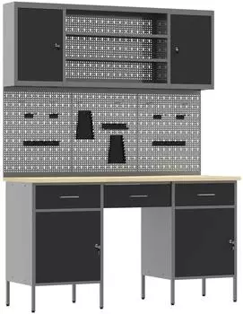vidaXL Werkbank 200x55cm, Holz und Stahl, schwarz (3321454)