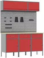 vidaXL Arbeitsschrankset mit Schubladen mit Speicher 8 stk. Rot