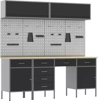 vidaXL Werkstattschrank-Set mit Schubladen und Ablage, 10-tlg., schwarz (3321480)