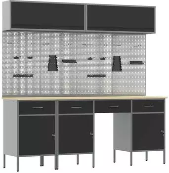 vidaXL Arbeitsschrankset mit Schubladen und Ablage, 10-tlg., schwarz (3321474)