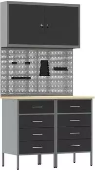 vidaXL Werkbank-Set 5-teilig, Stahl/Holz, schwarz (3321420)