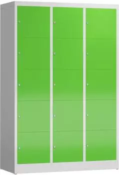 Steelboxx ClassiX Schlie&szlig;fachschrank 15 F&auml;cher, 3 Abteile, lichtgrau/gelbgr&uuml;n (1800x1185x500mm)