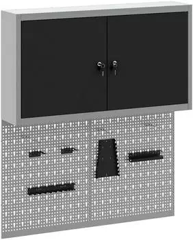 vidaXL Werkzeugschrank-Set 3-tlg. mit Stecktafel, schwarz, pulverbeschichteter Stahl (3321398)