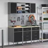 vidaXL Werkbank 7 stk. Schwarz und Grau Ingenieure Holz und Stahl